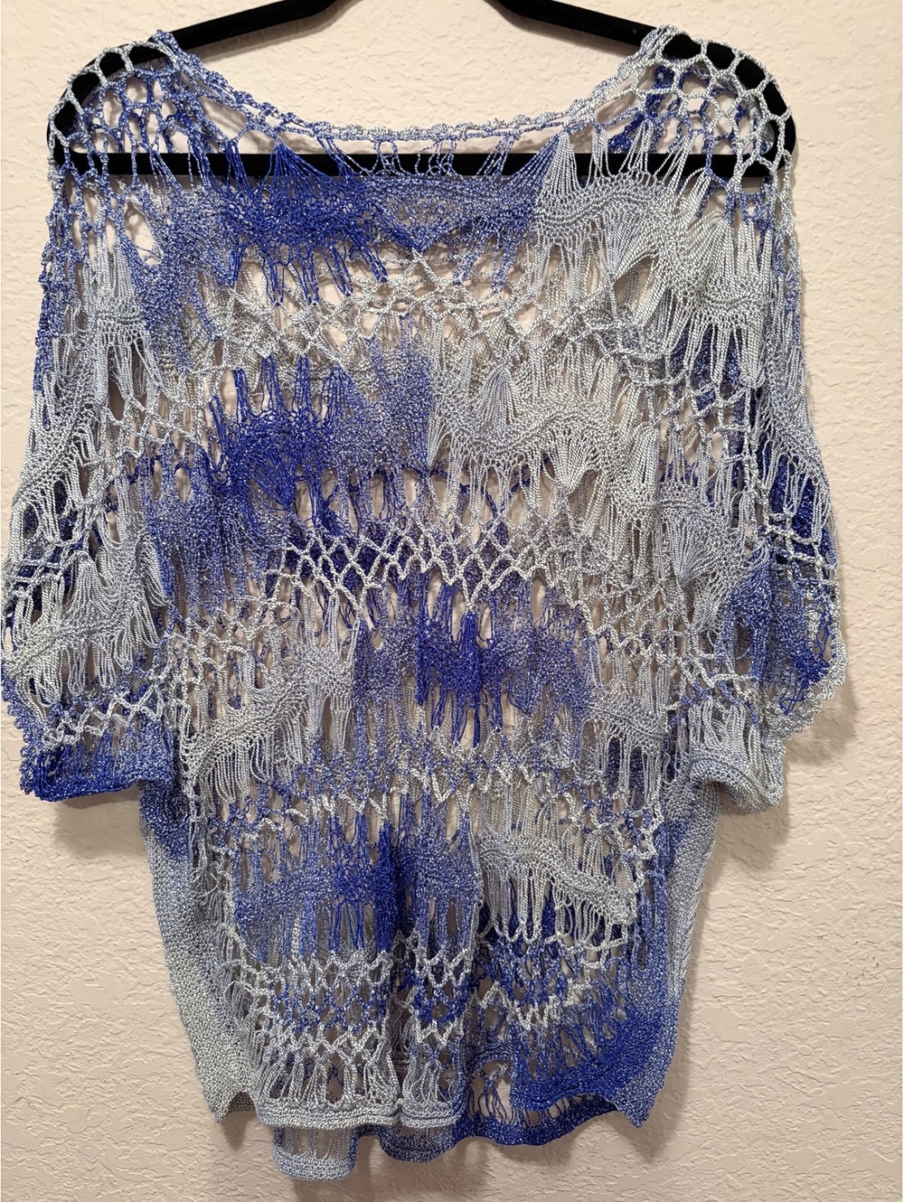 Handmade Blue and Silver Open Weave Knit Top - Picture 4 of 4